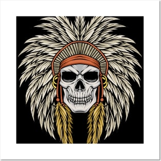 Skull With Headdress Native American Halloween Posters and Art